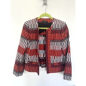 Ann Taylor Blazer Jacket Orange Red Stripes Size 6T Tall